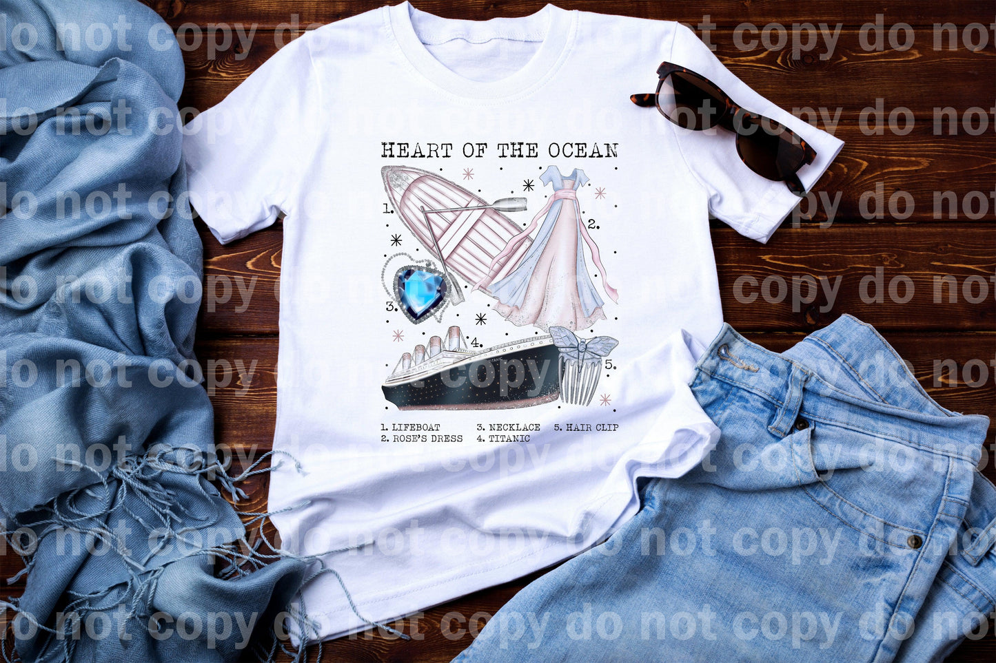 Heart of the Ocean Lifeboat Dress Necklace Titanic Hair Clip Dream Print or Sublimation Print