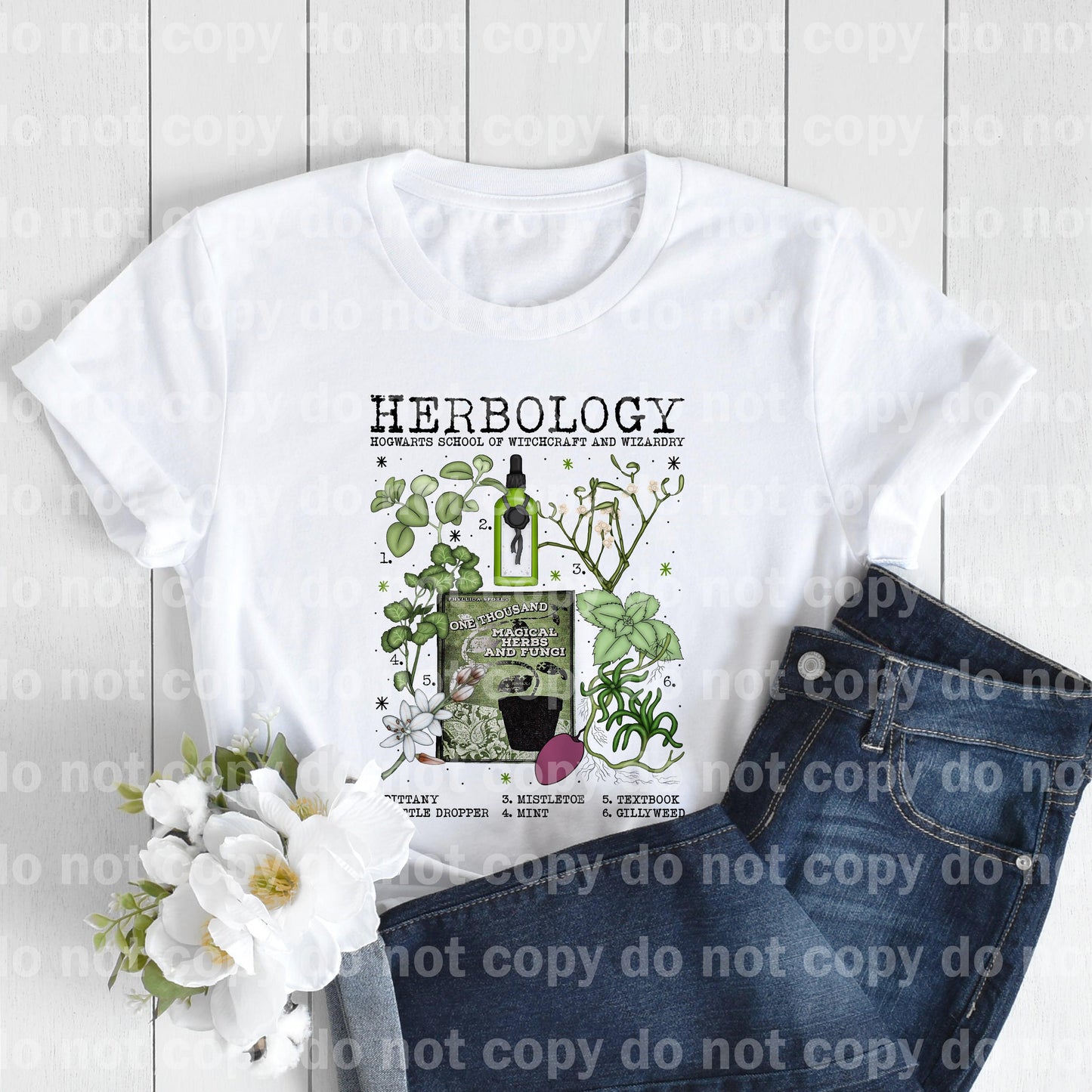 Herbology Chart Dittany Bottle Dropper Mistletoe Mint Textbook Gillyweed Dream Print or Sublimation Print