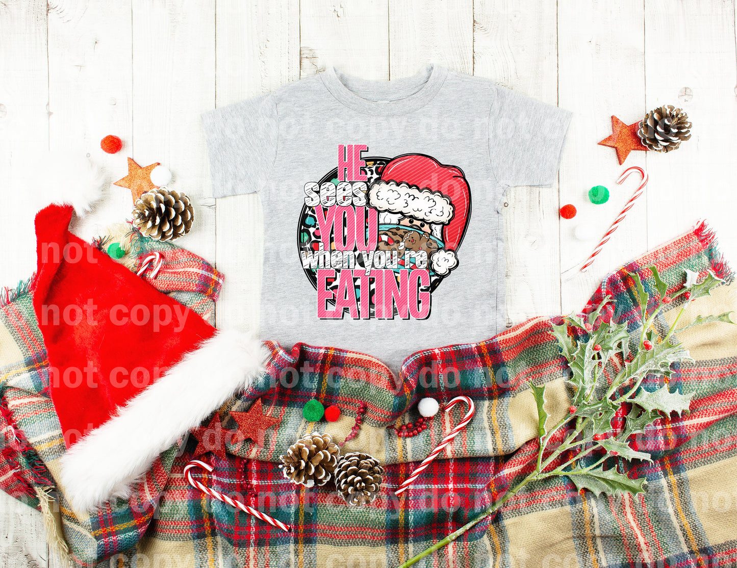 He Sees You When You're Eating Light Santa Dream Print or Sublimation Print