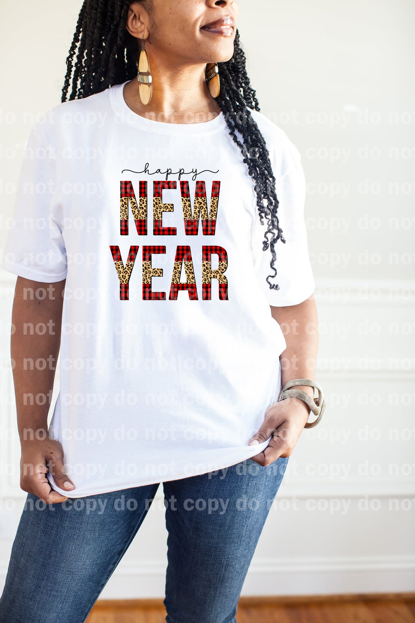 Happy New Year Leopard Print Red Plaid Dream Print or Sublimation Print