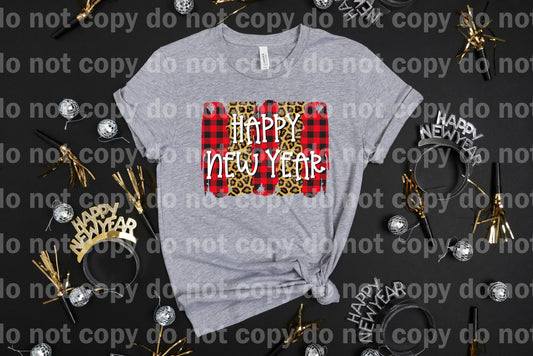 Happy New Year Leopard Print Red Plaid Brush Stroke Dream Print or Sublimation Print