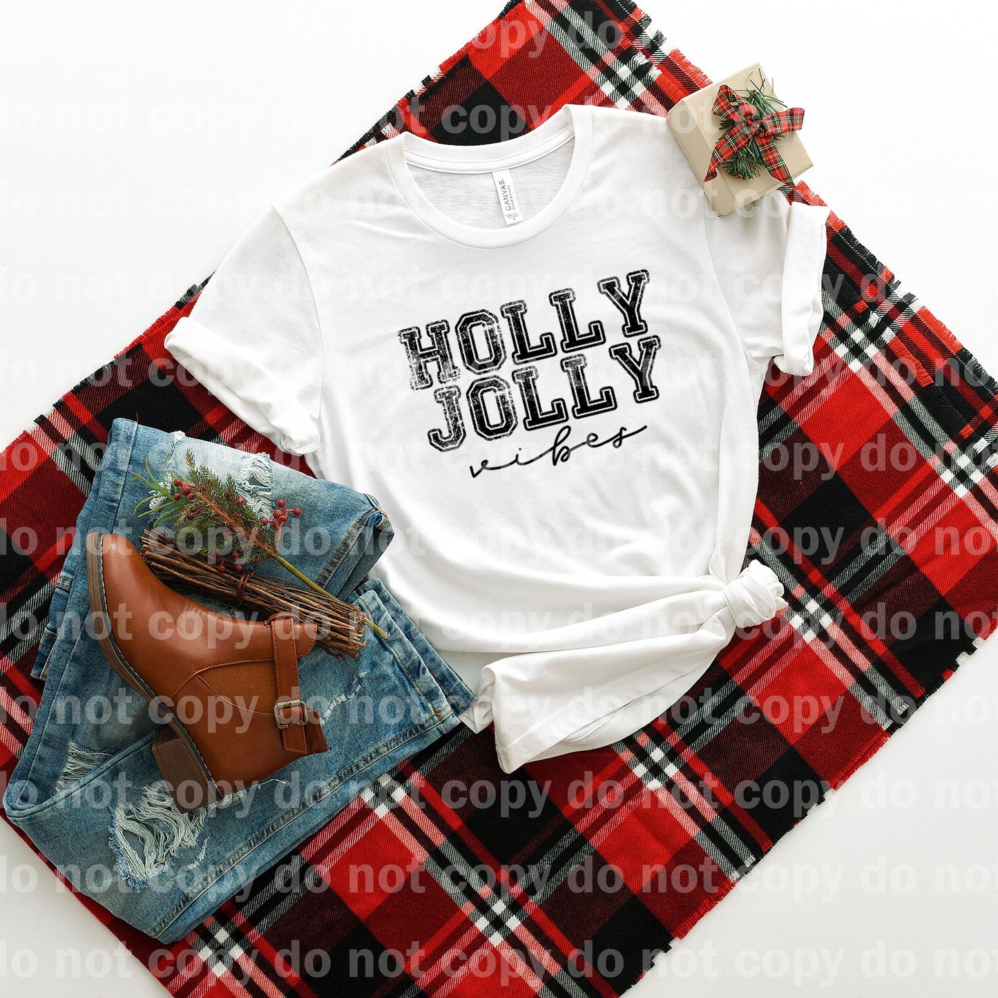 Holly Jolly Vibes Distressed Black/White Dream Print or Sublimation Print
