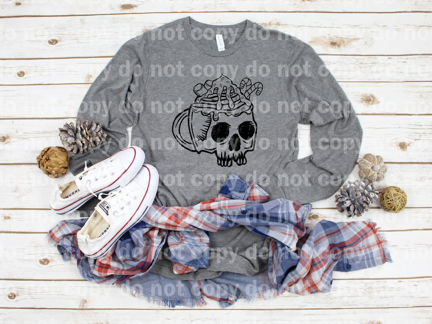 Hot Cocoa Skull Distressed Full Color/One Color Dream Print or Sublimation Print