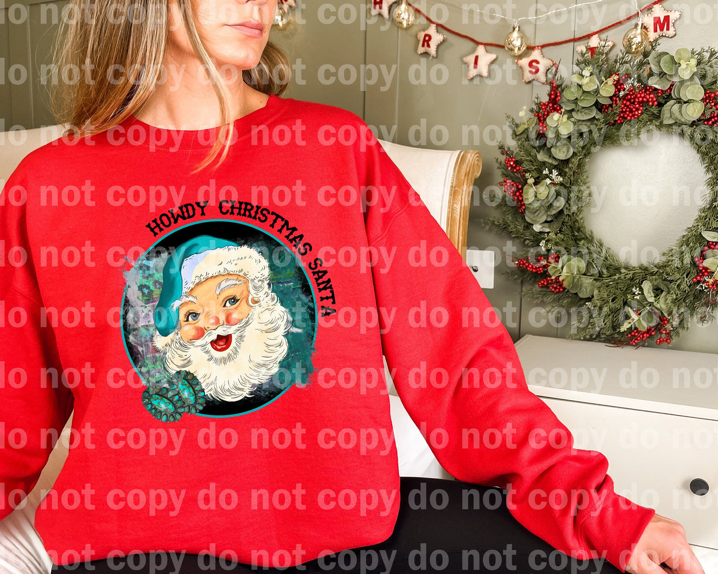 Howdy Christmas Santa Teal Dream Print or Sublimation Print