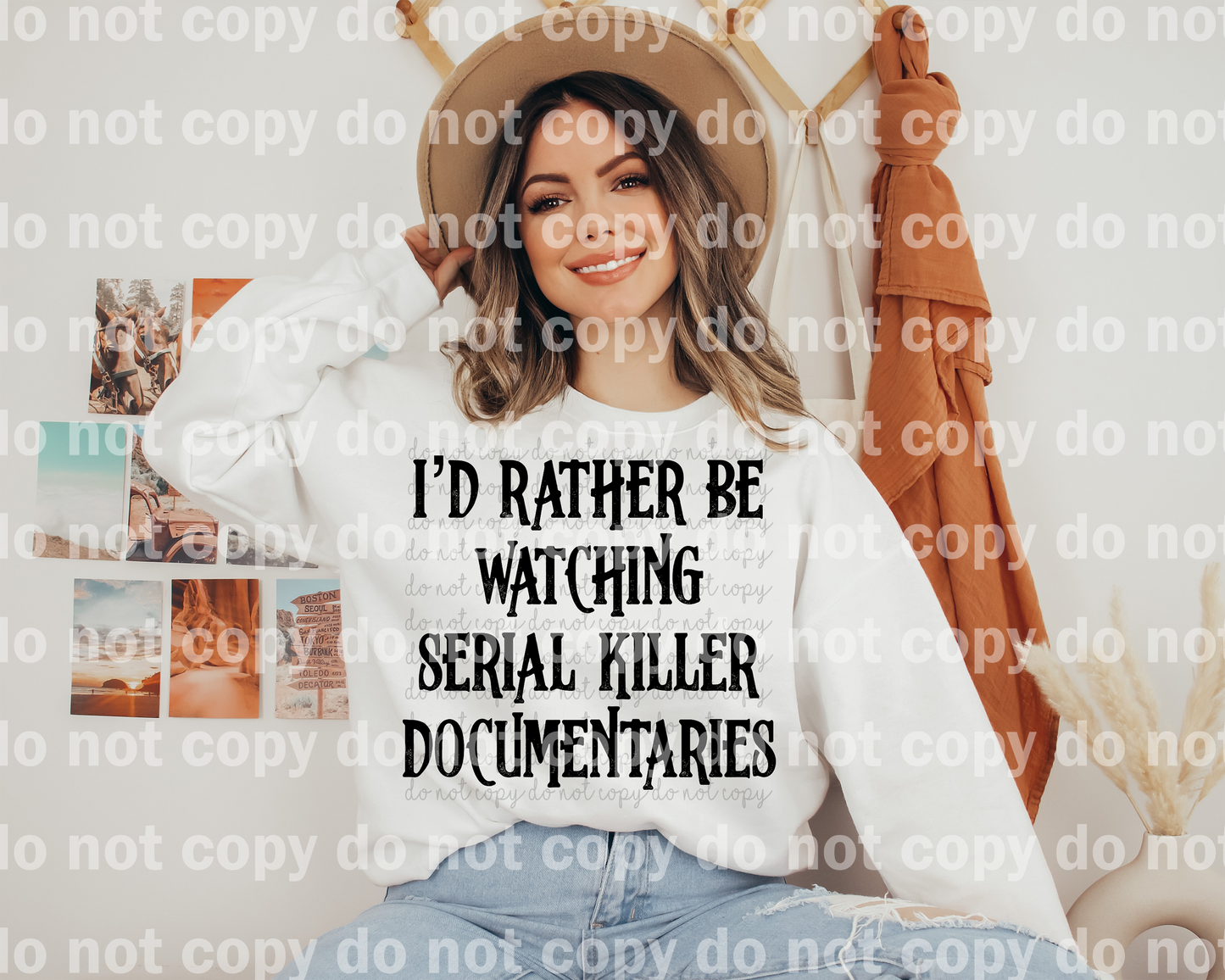 I'd Rather Be Watching Serial Killer Documentaries Distressed Black/White Dream Print or Sublimation Print