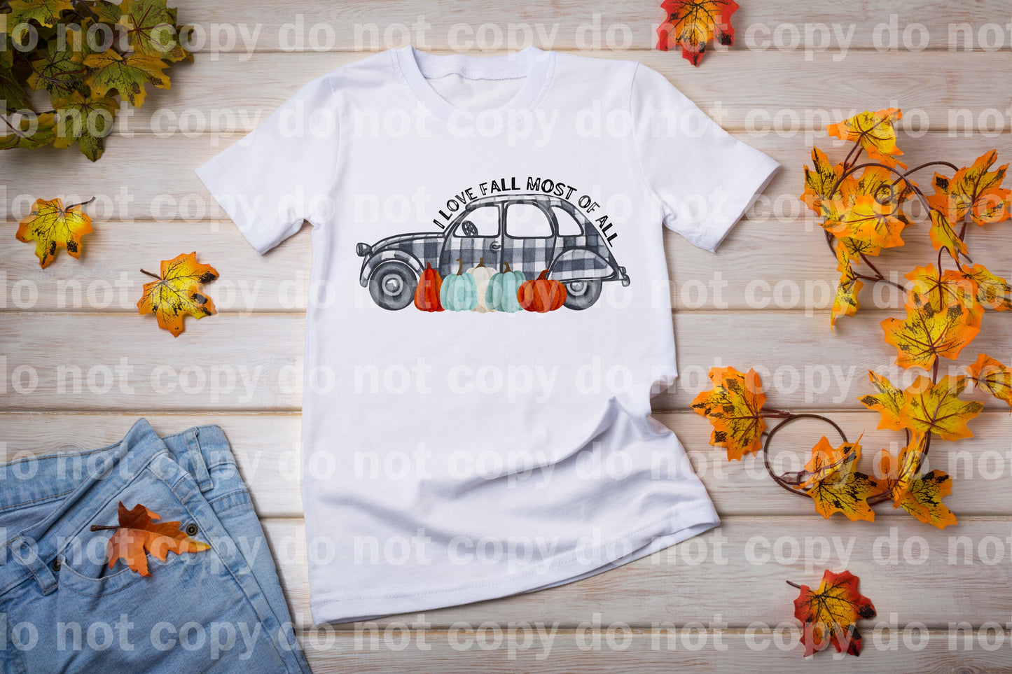 I Love Fall Most of All Plaid Car and Pumpkins Dream Print or Sublimation Print