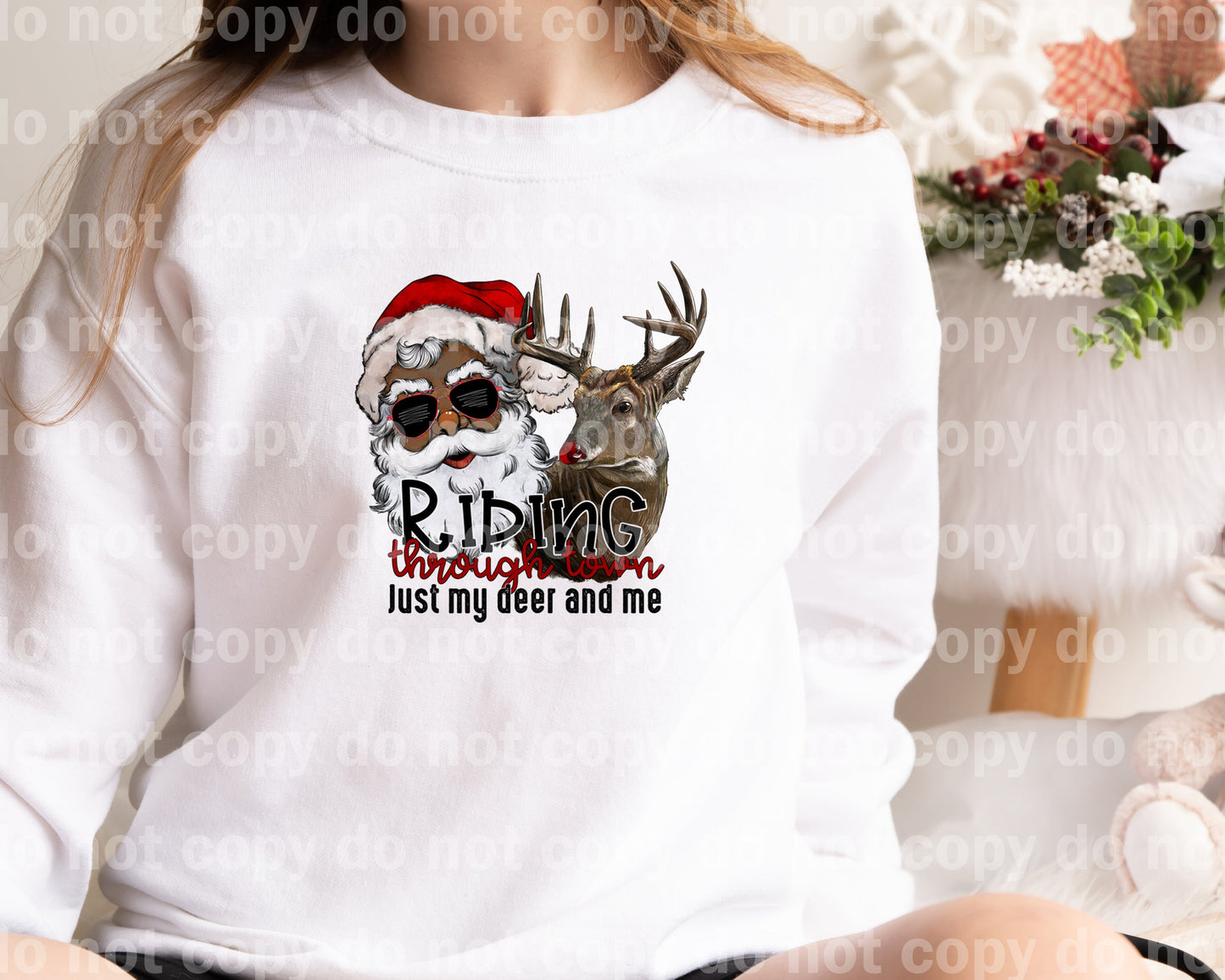 Riding Through Town Just My Deer And Me Dark Santa Distressed Dream Print or Sublimation Print