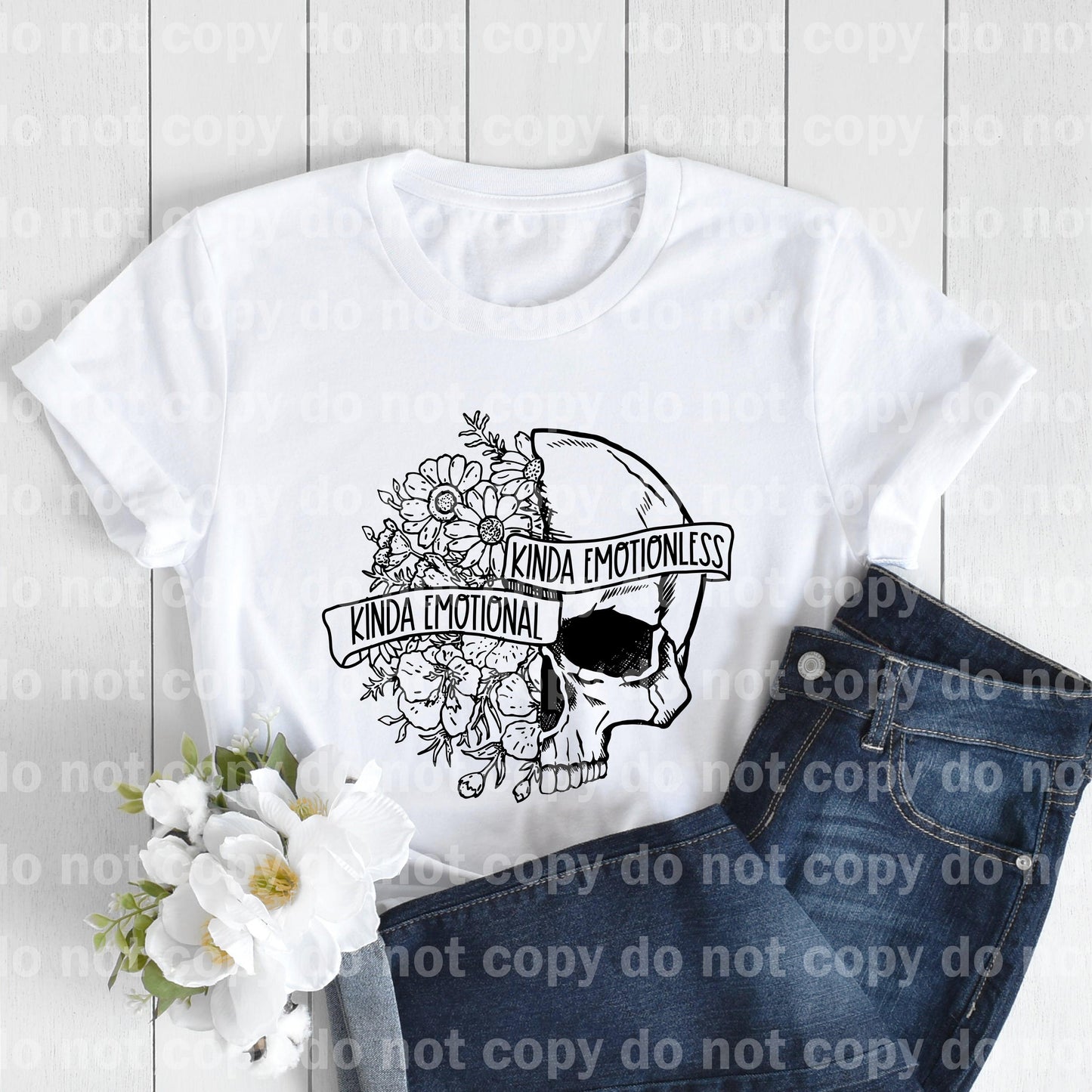 Kinda Emotional Kinda Emotionless Floral Skull Dream Print or Sublimation Print