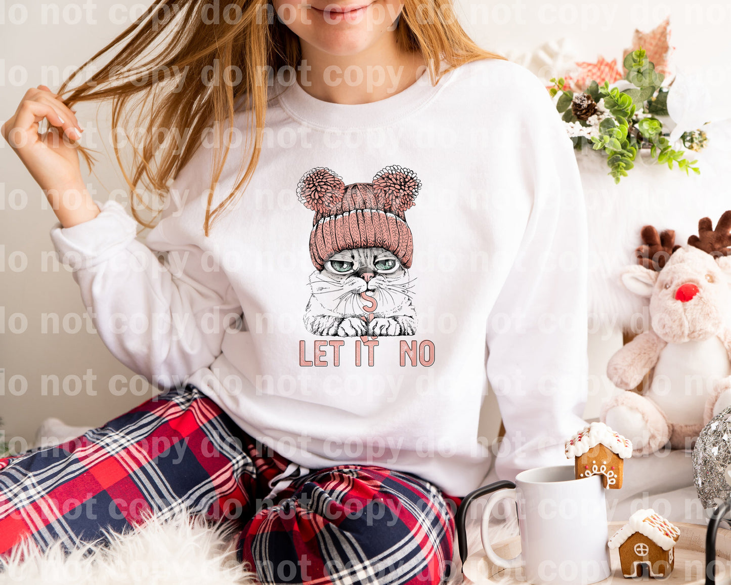 Let It Snow Cat Pink Distressed Dream Print or Sublimation Print