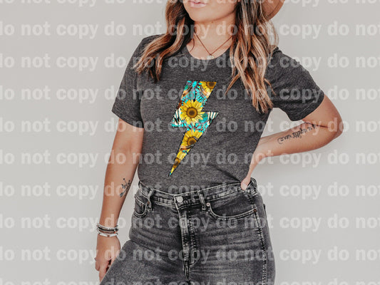 Lightning Bolt Sunflower Turquoise Dream print transfer