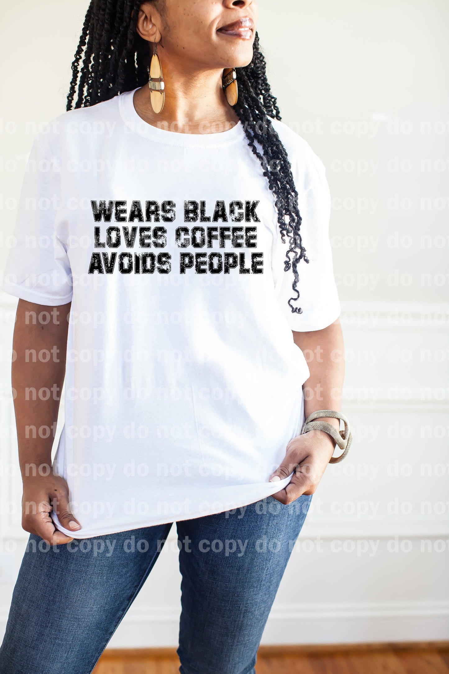 Wears Black Loves Coffee Avoids People Black/White Dream Print or Sublimation Print