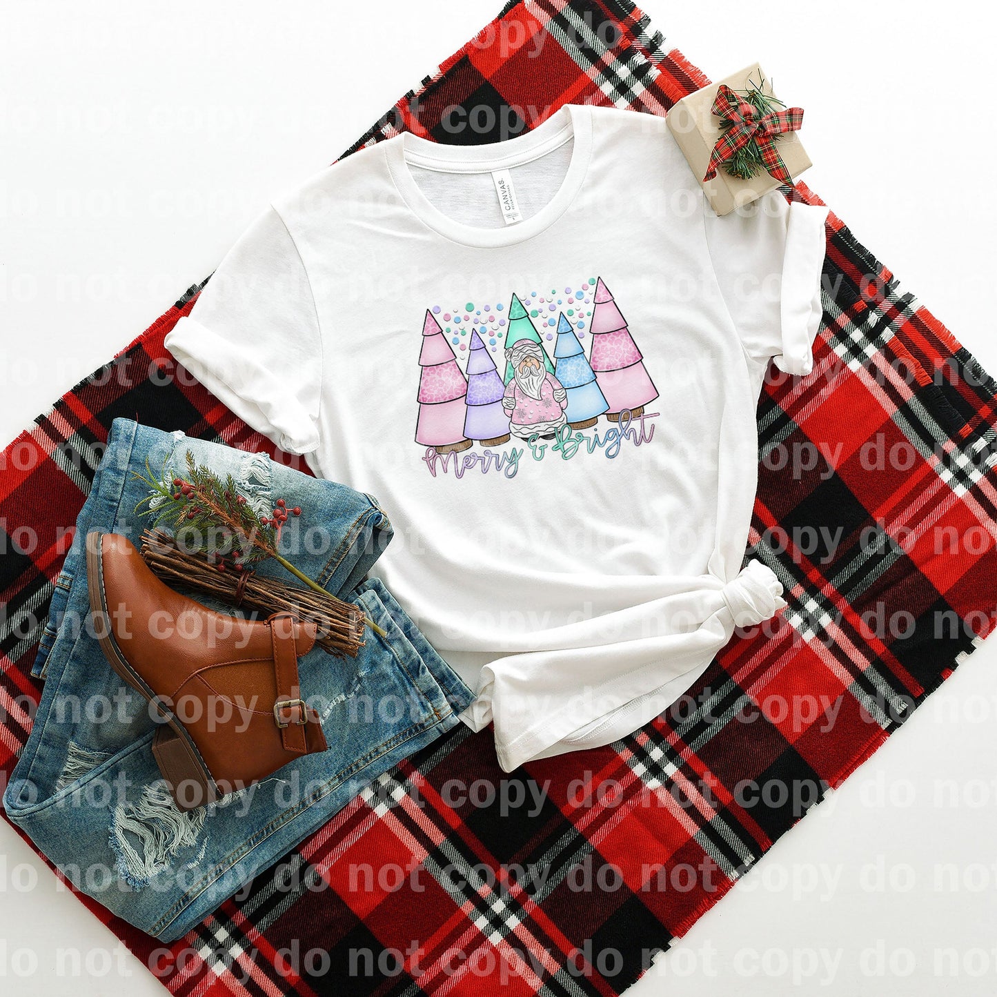 Merry And Bright Santa Christmas Tree Dream Print or Sublimation Print