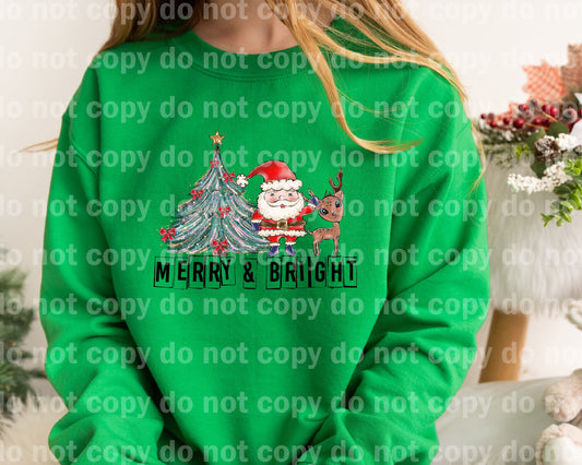 Merry And Bright Christmas Tree Santa Deer Dream Print or Sublimation Print