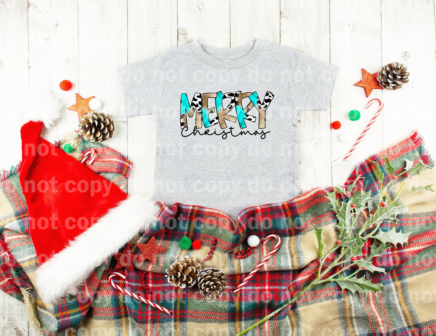Merry Christmas Cow Teal Dream Print or Sublimation Print