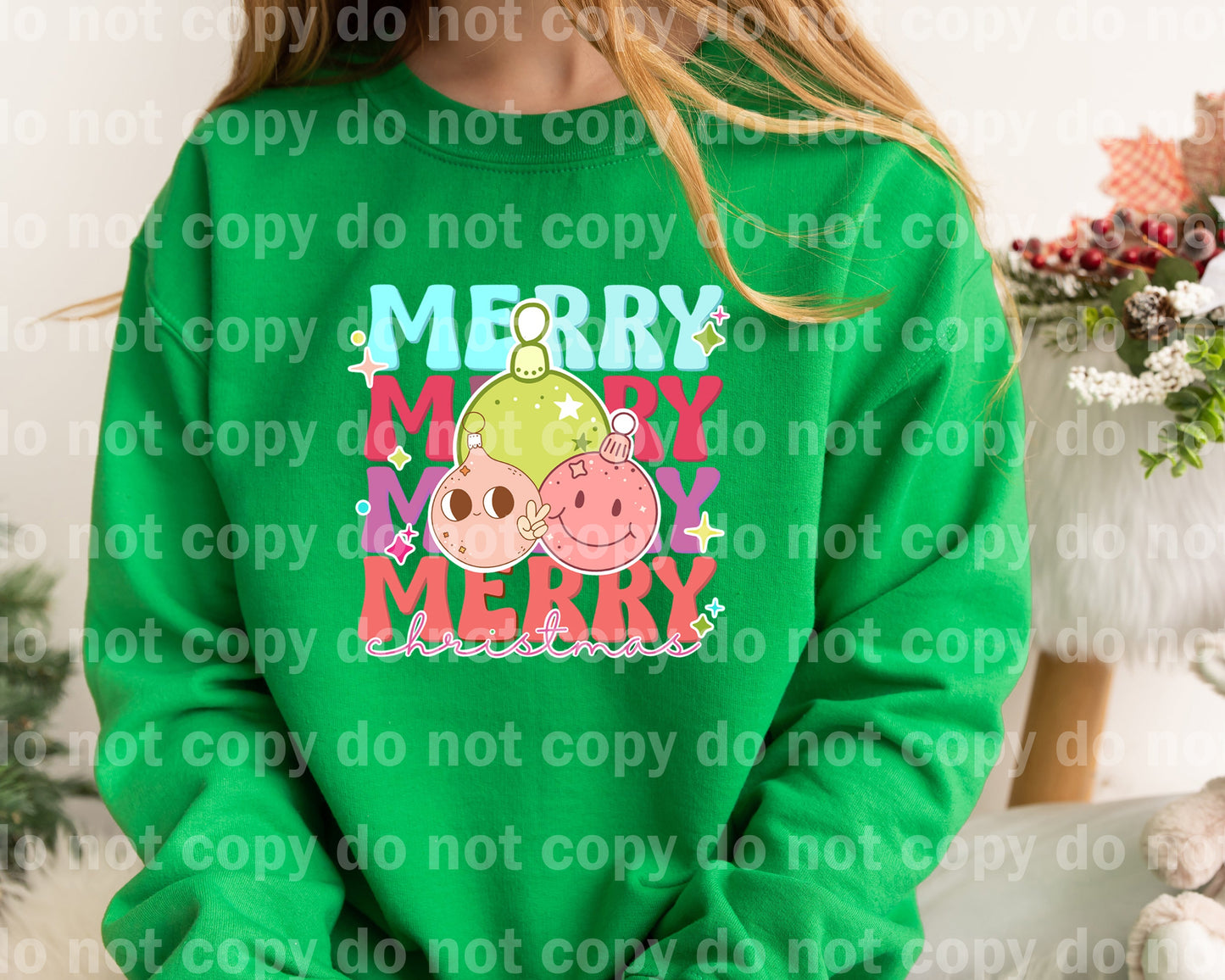 Merry Christmas Retro Bulbs Blue Dream Print or Sublimation Print