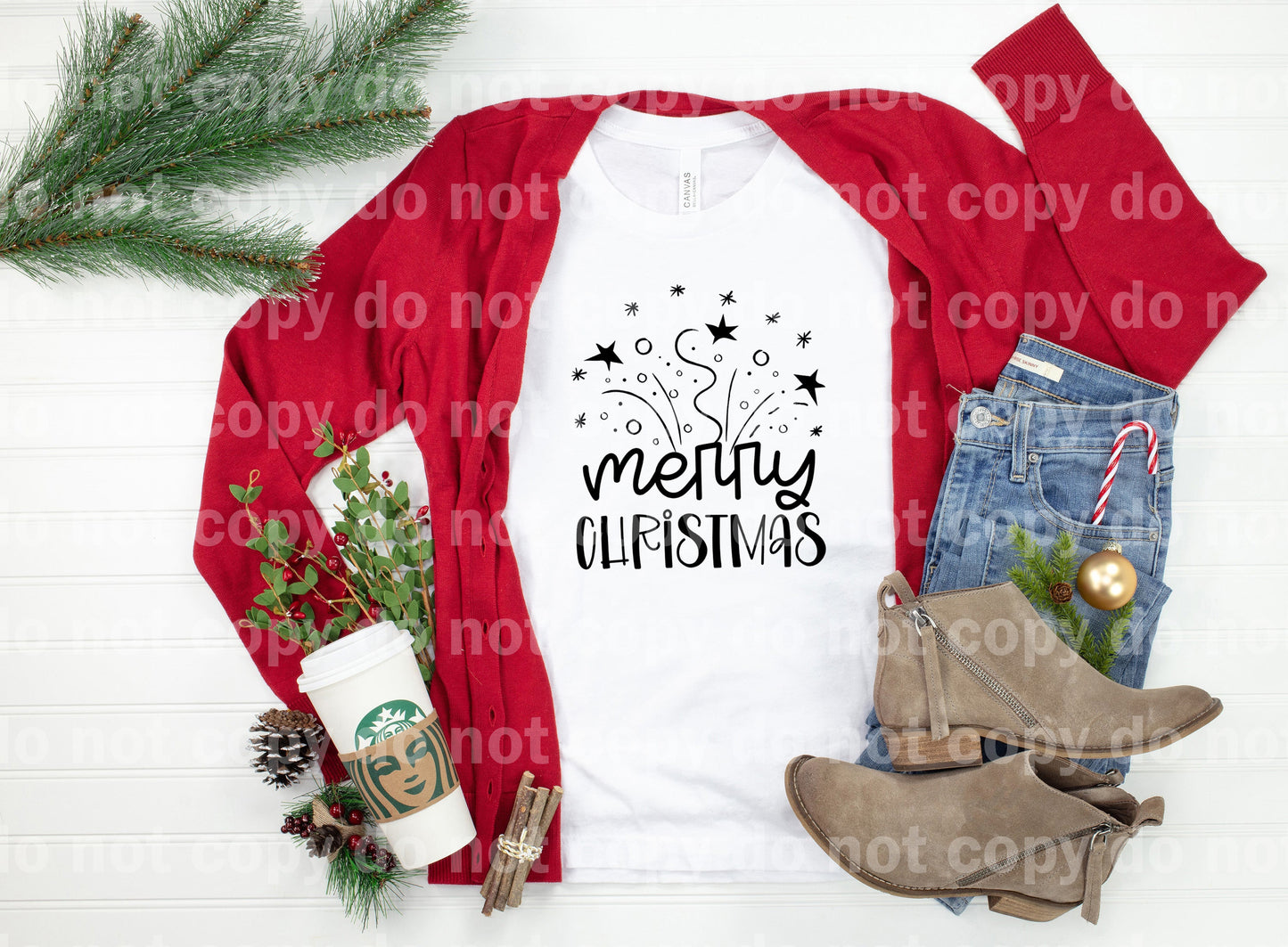 Merry Christmas Stars Black/White Dream Print or Sublimation Print