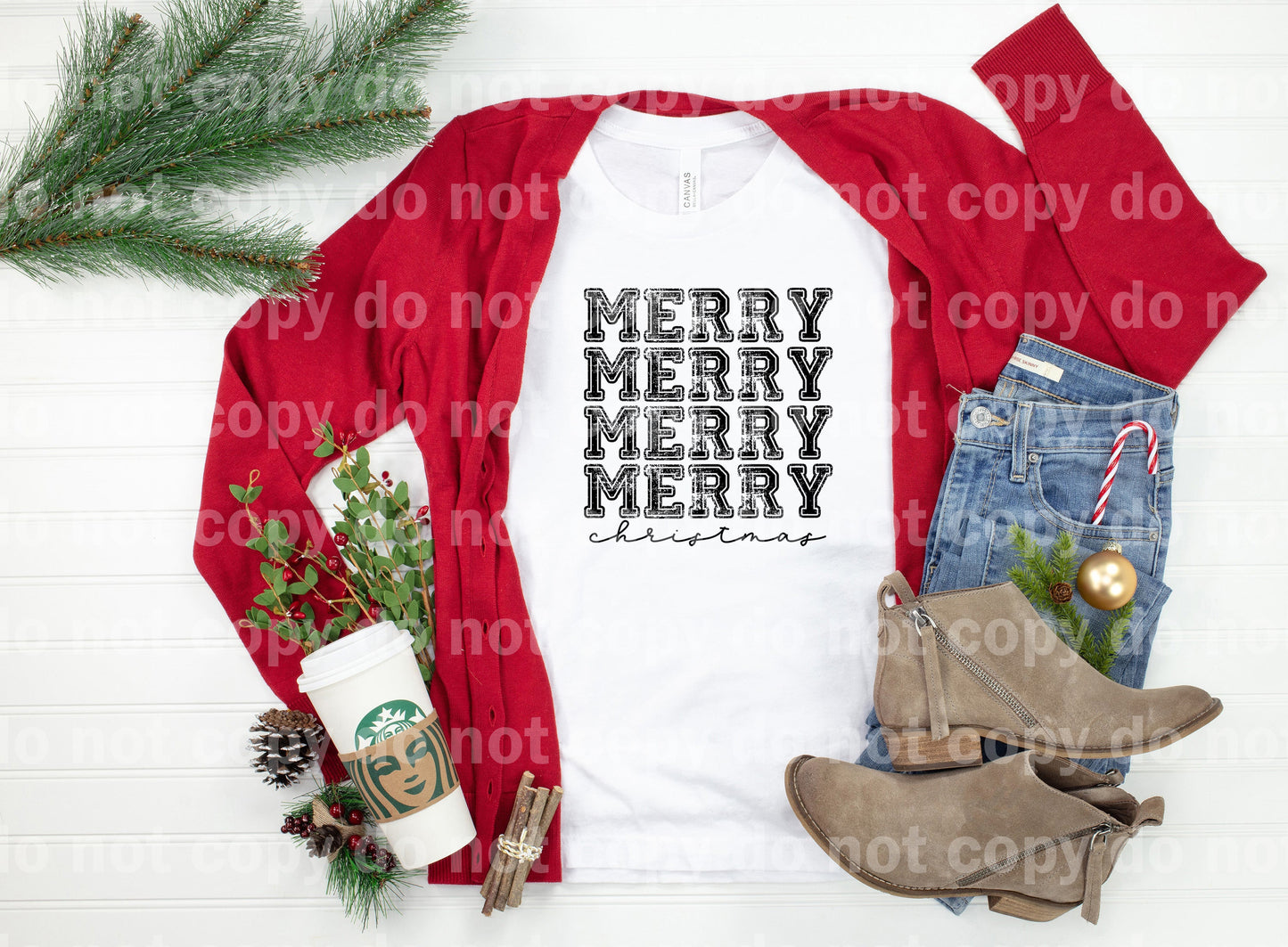 Merry Christmas Word Stacked Distressed Black/White Dream Print or Sublimation Print