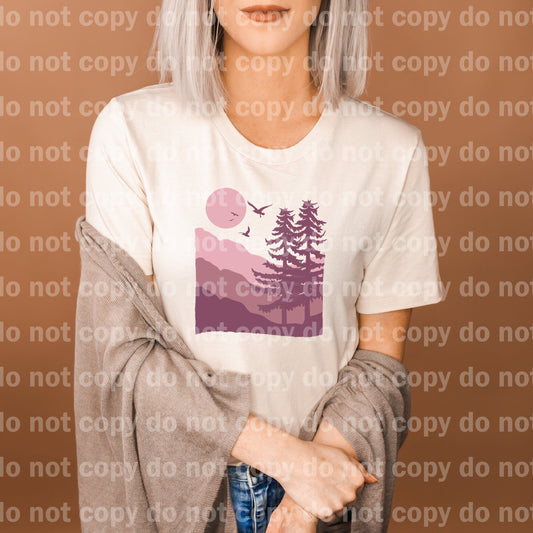 Mountains Moon Pine Trees Mauve Dream Print or Sublimation Print