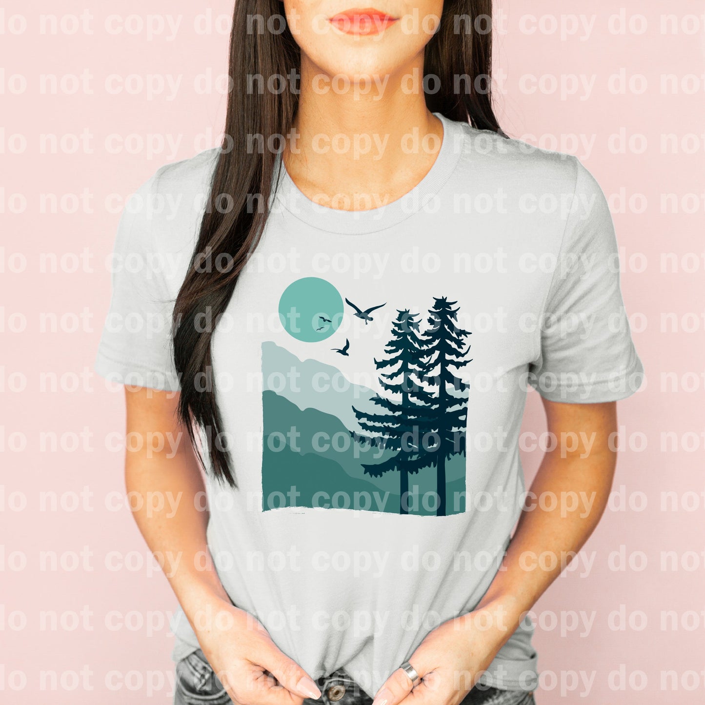 Mountains Moon Pine Trees Teal Dream Print or Sublimation Print