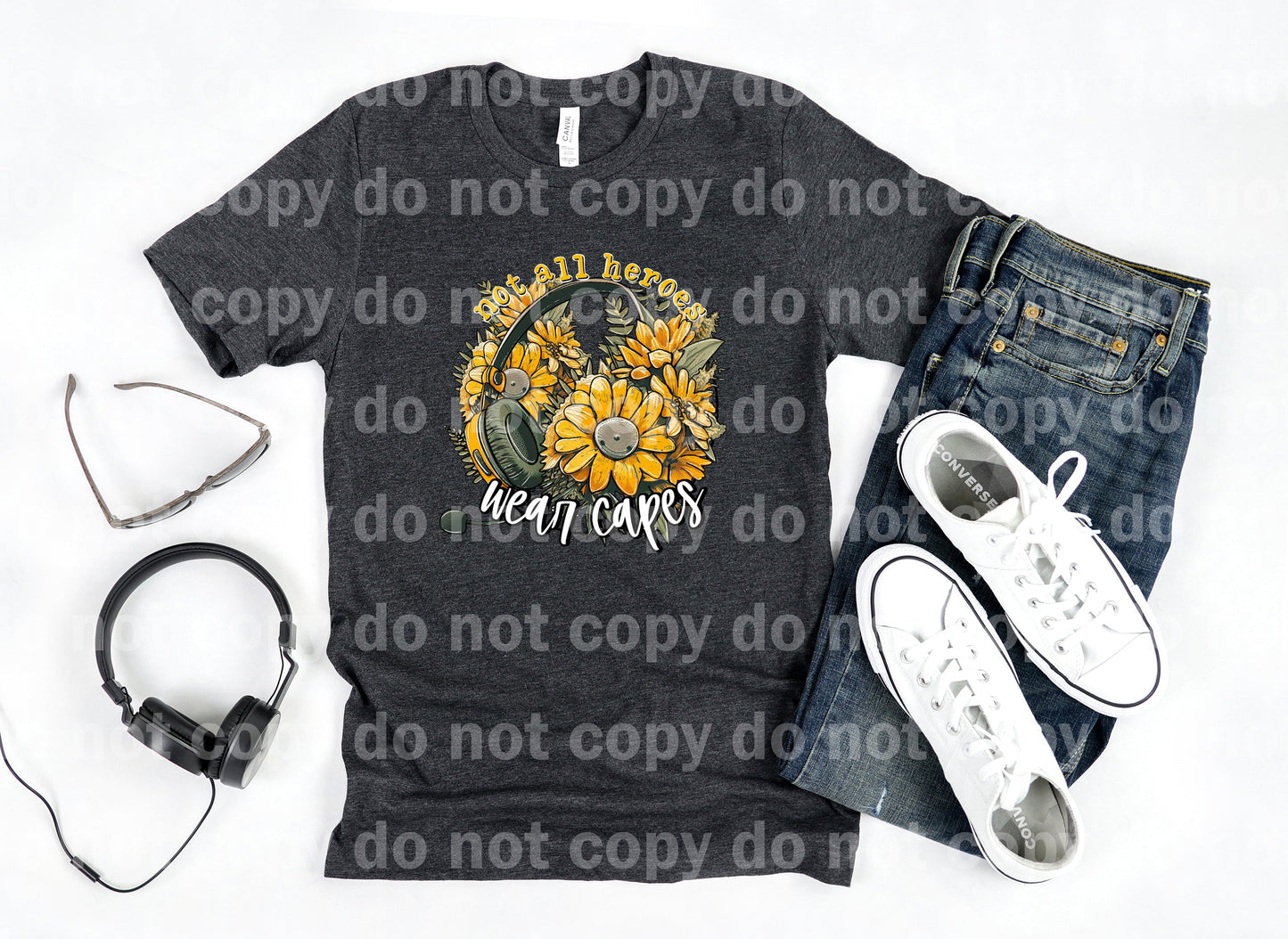 Not All Heroes Wear Capes Headphones Floral Dream Print or Sublimation Print