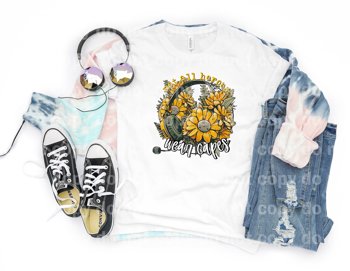 Not All Heroes Wear Capes Headphones Floral Dream Print or Sublimation Print