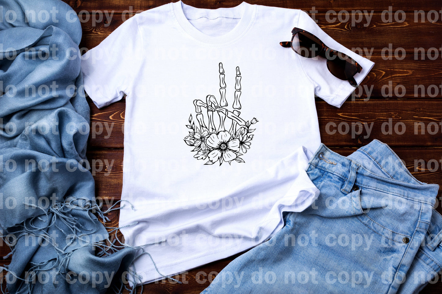 Peace Sign Skellie Hand Flowers Full Color/One Color Dream Print or Sublimation Print