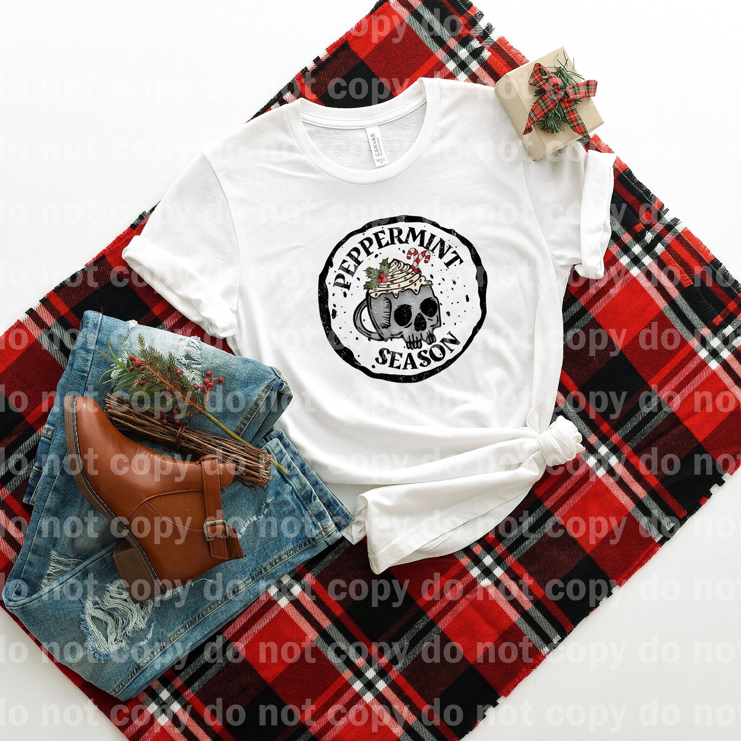 Peppermint Season Skull Distressed Full Color/One Color Dream Print or Sublimation Print