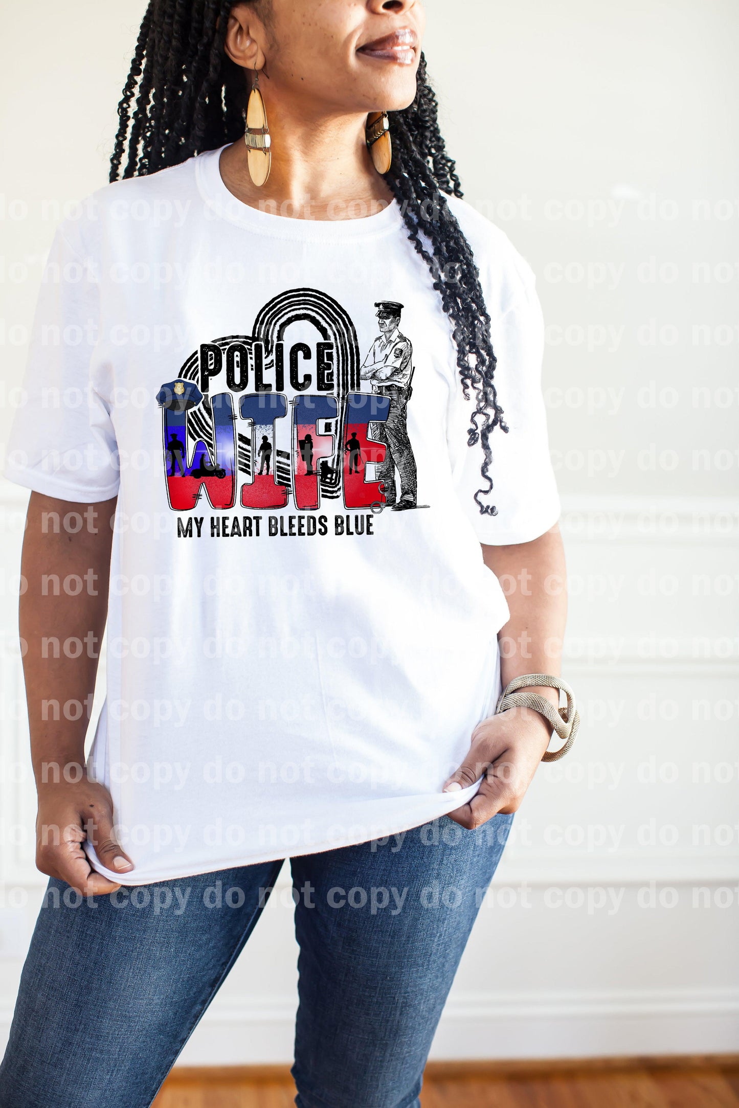 Police Wife My Heart Bleeds Blue Dream Print or Sublimation Print