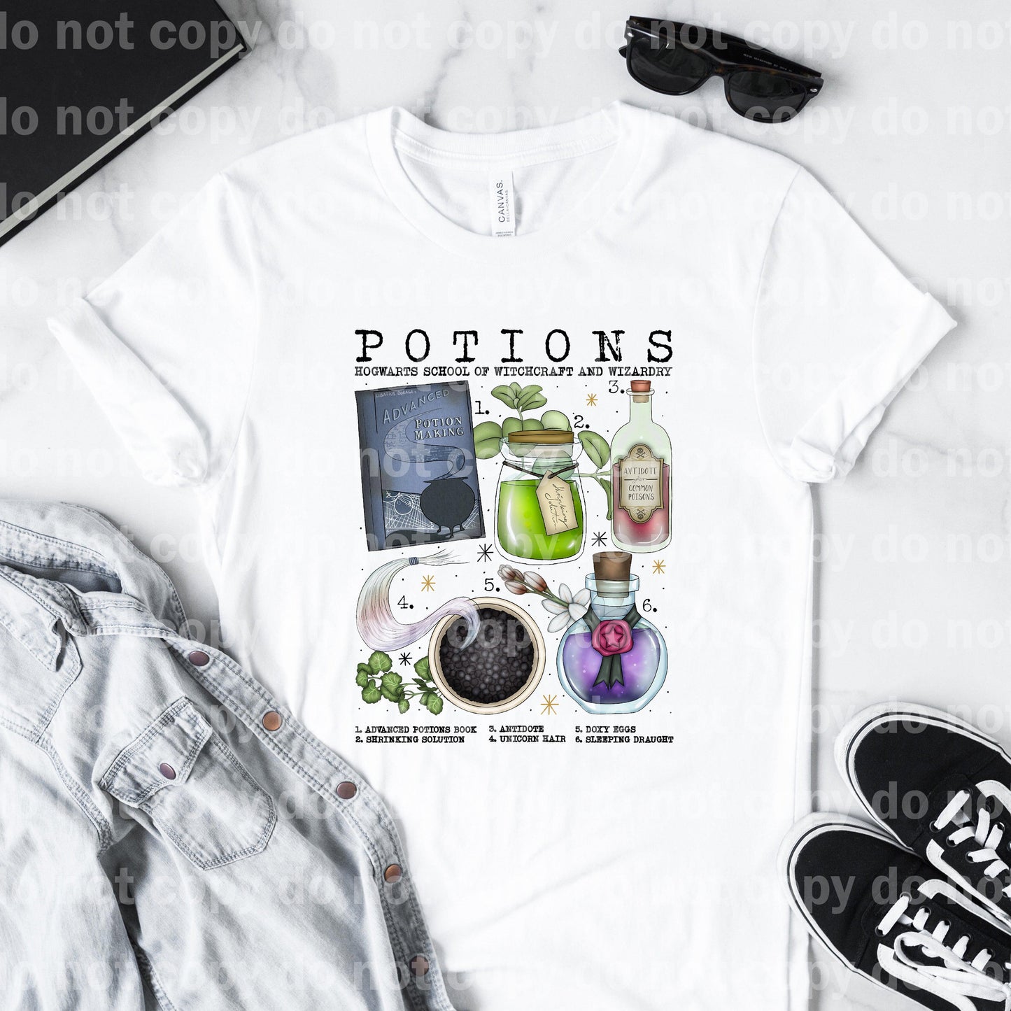 Potions Chart Book Shrinking Solution Antidote Unicorn Hair Doxy Eggs Sleeping Draught Dream Print or Sublimation Print