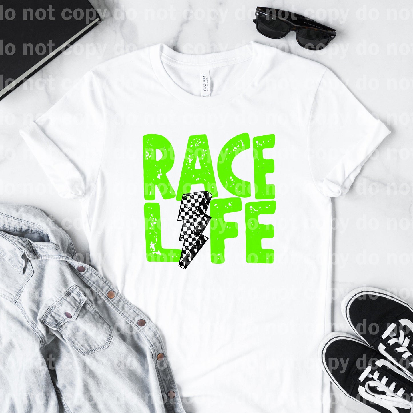 Race Life Checked Lightning Bolt Neon Green Dream Print or Sublimation Print