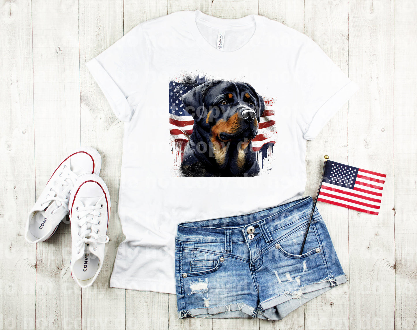 Rottweiler y bandera de EE. UU. Impresión de ensueño o impresión de sublimación