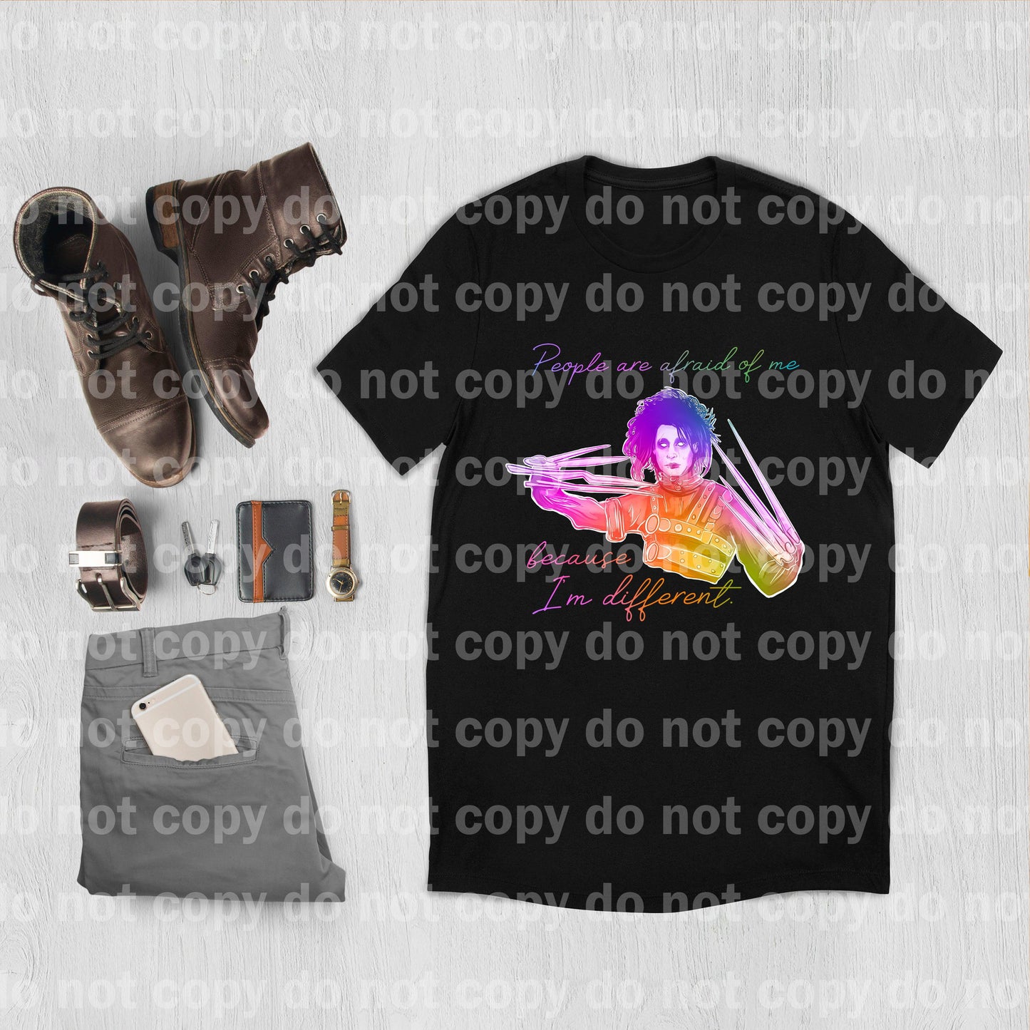 People Are Afraid Of Me Because I'm Different Scissorhands Pastel or rainbow  Color Style Dream Print or Sublimation Print