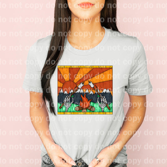 Skeleton Campfire Stained Glass Square Dream Print or Sublimation Print