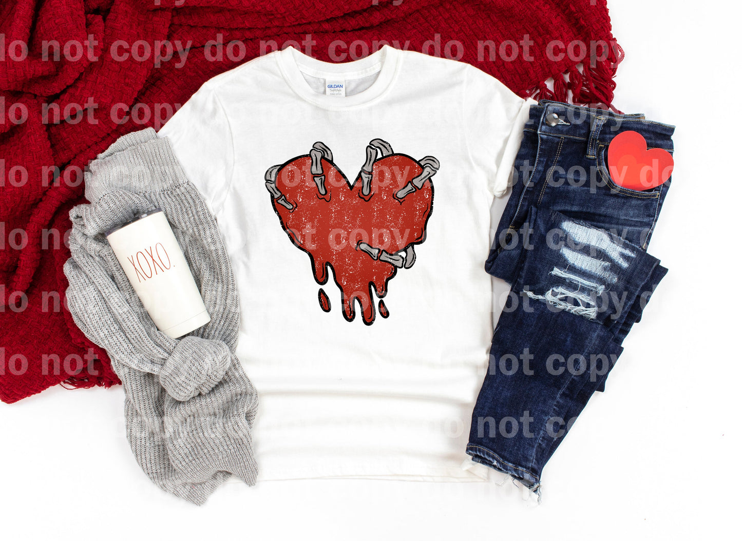 Skellie Hand Holding Heart Distressed Full Color/One Color Dream Print or Sublimation Print