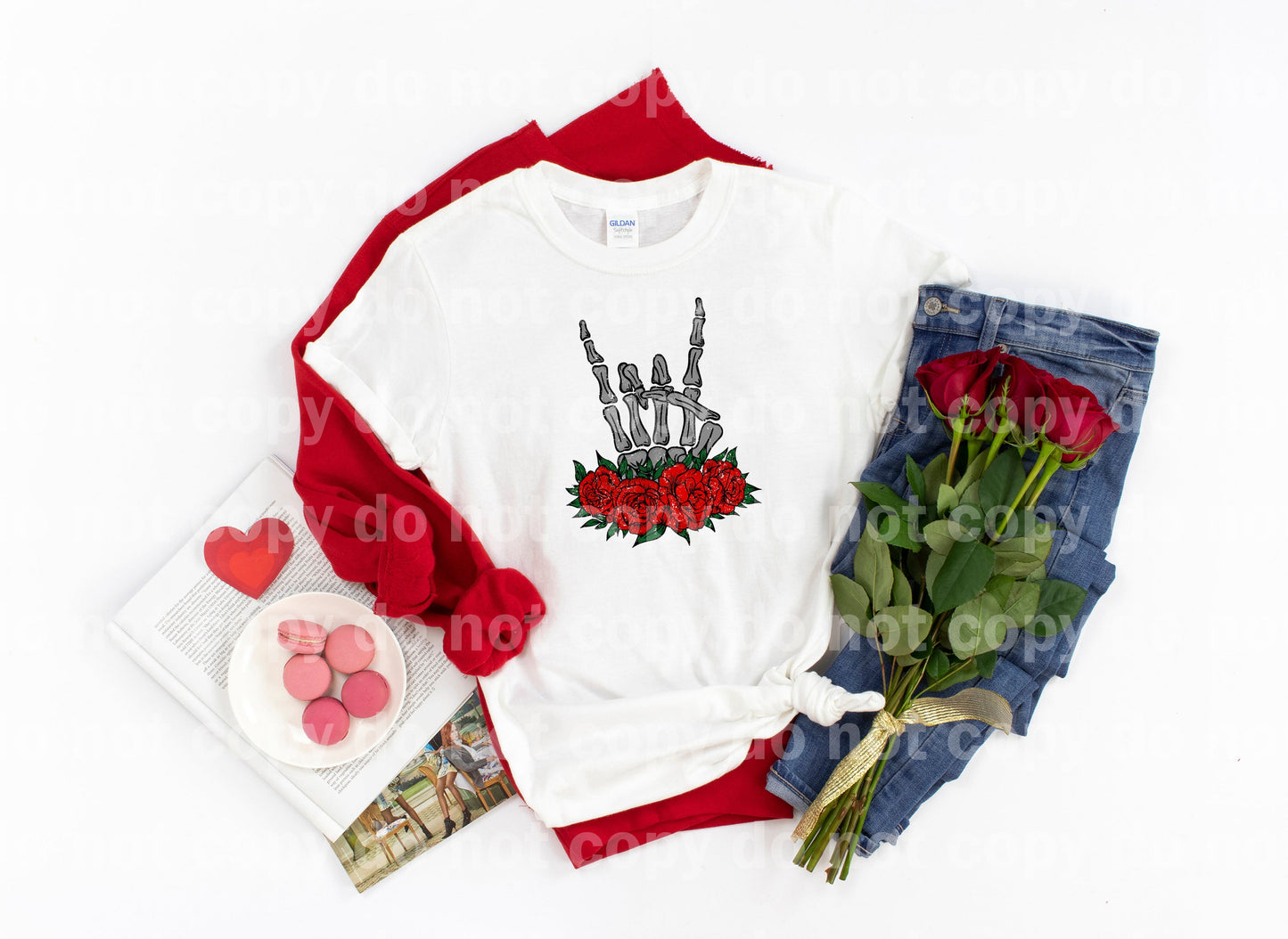 Skellie Hand With Roses Distressed Full Color/One Color Dream Print or Sublimation Print