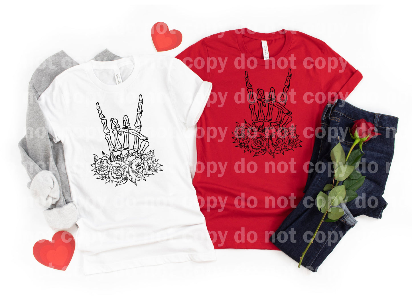 Skellie Hand With Roses Distressed Full Color/One Color Dream Print or Sublimation Print
