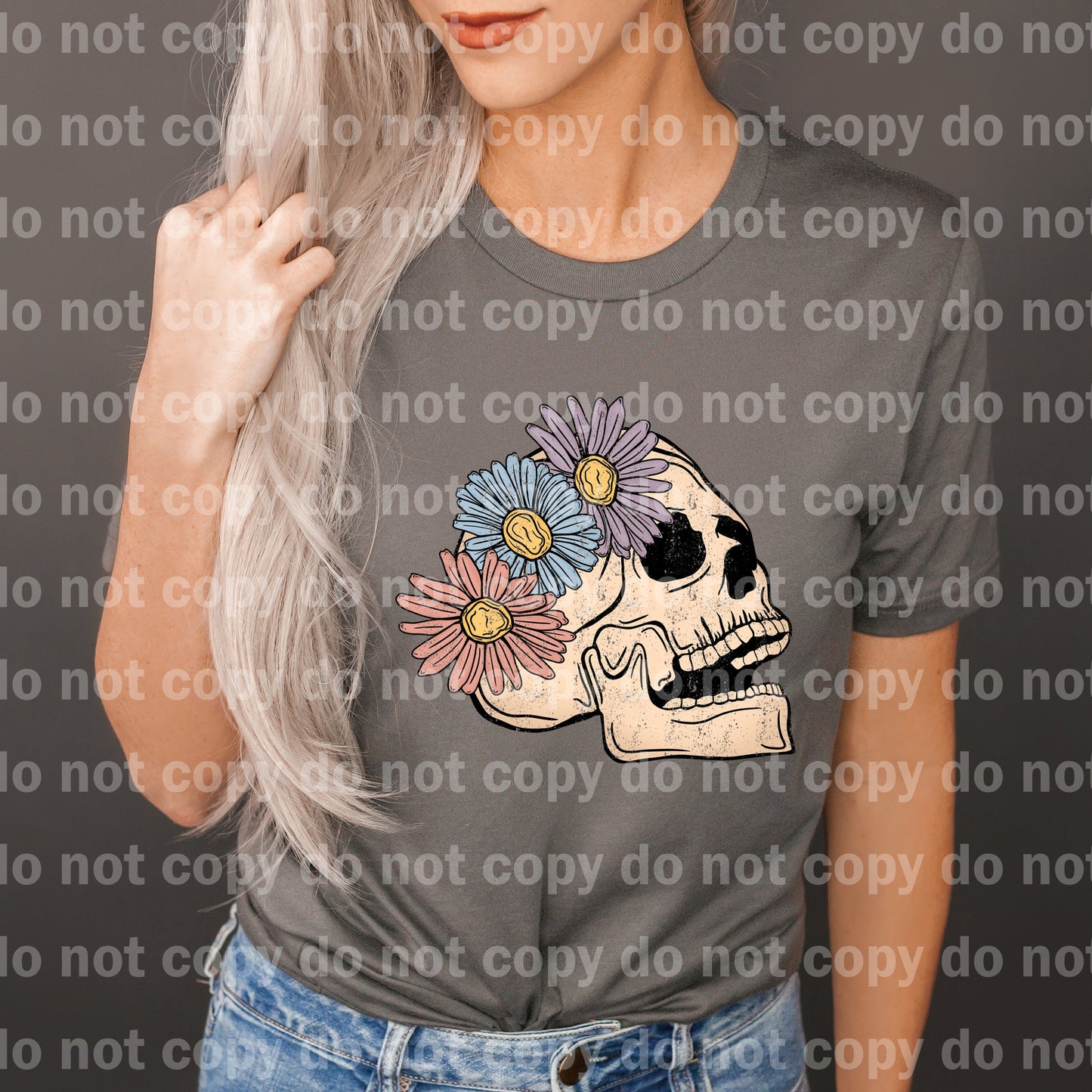 Skull With Daisy Flowers Full Color/One Color Dream Print or Sublimation Print