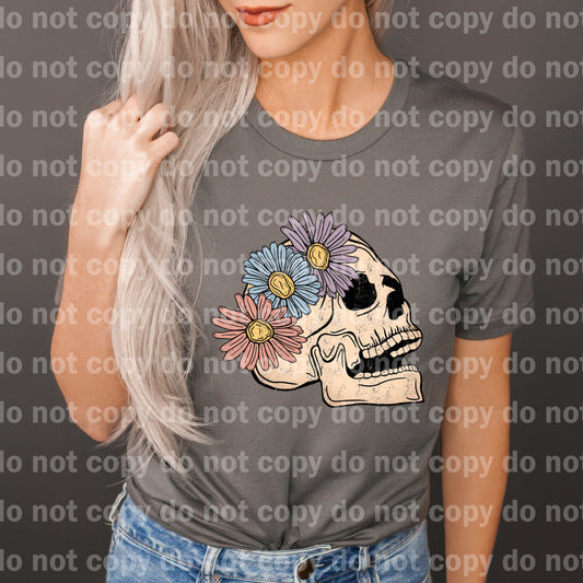 Skull With Daisy Flowers Full Color/One Color Dream Print or Sublimation Print