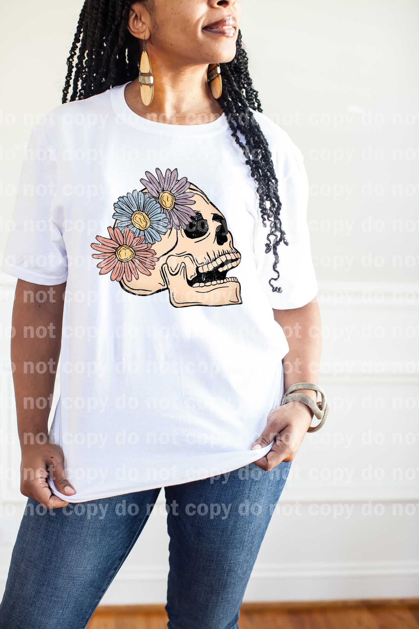 Skull With Daisy Flowers Full Color/One Color Dream Print or Sublimation Print