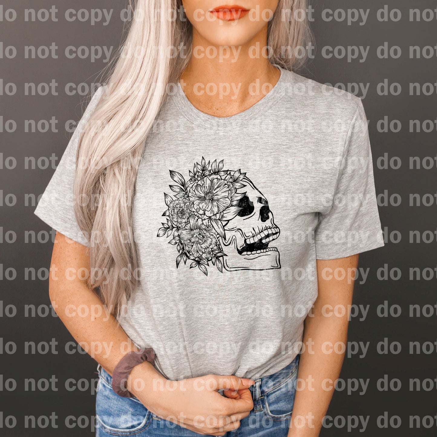 Floral Skull Distressed Full Color/One Color Dream Print or Sublimation Print