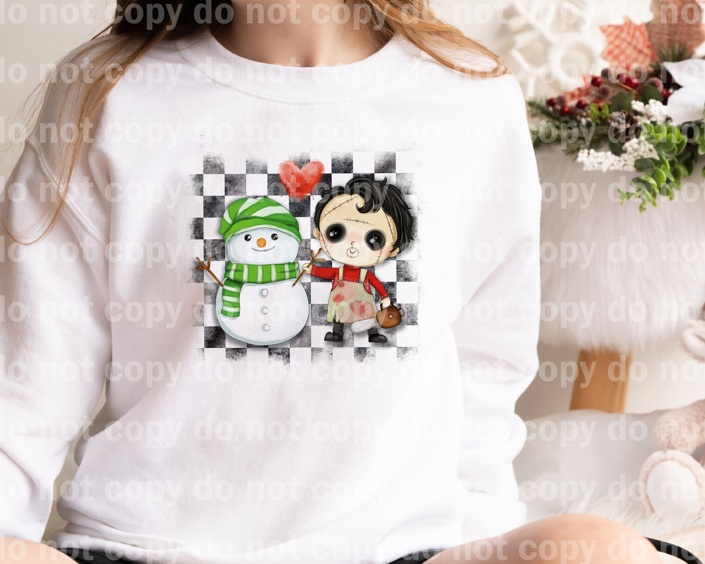 Snowman And Chainsaw Man Checkered Dream Print or Sublimation Print