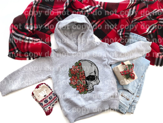 Christmas floral poinsetta skull Distressed Full Color/One Color Dream Print or Sublimation Print