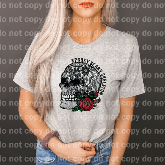 Spooky Scary Skeleton with Rose Dream print transfer