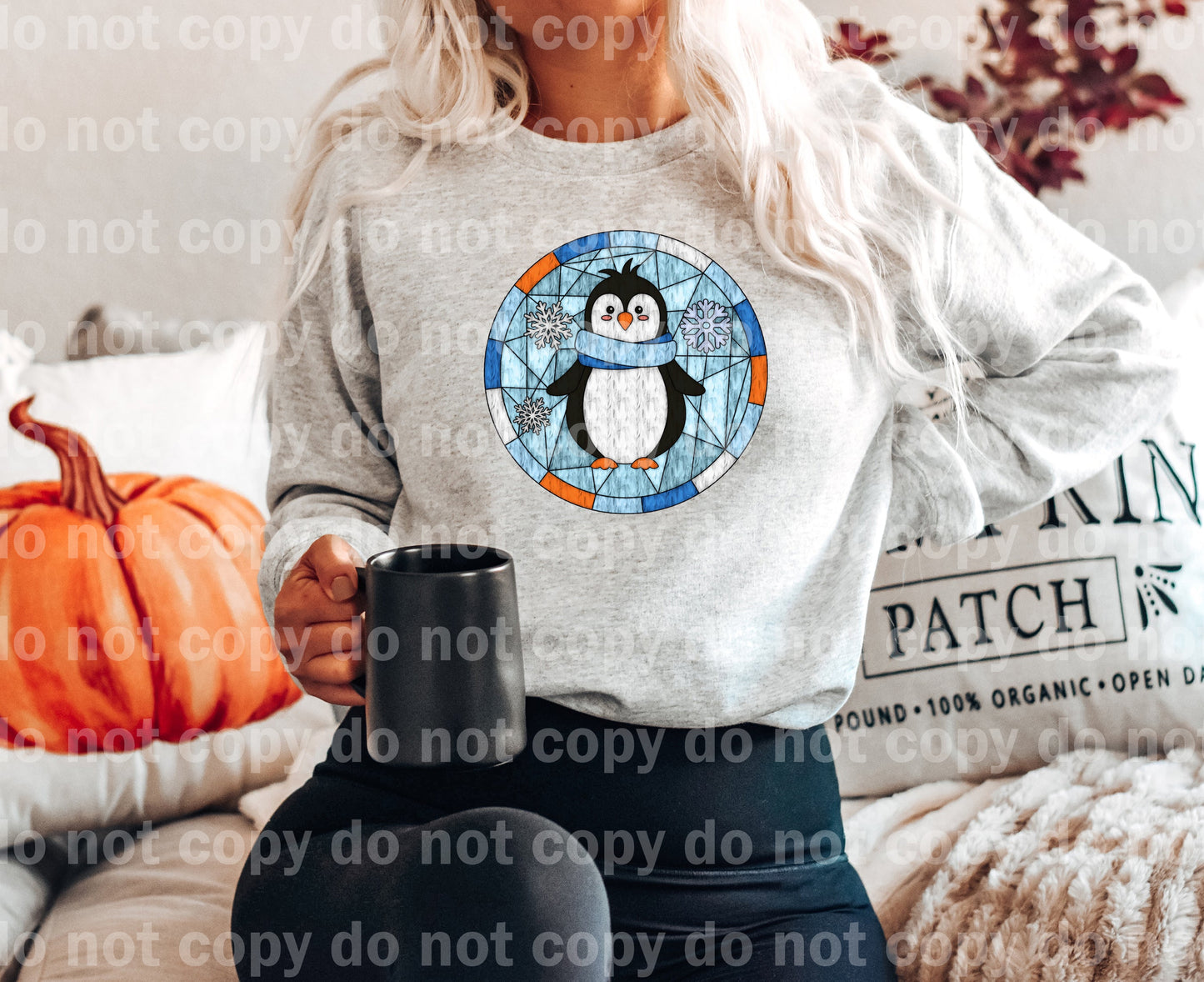 Stained Glass Penguin Blue Scarf Round Dream Print or Sublimation Print