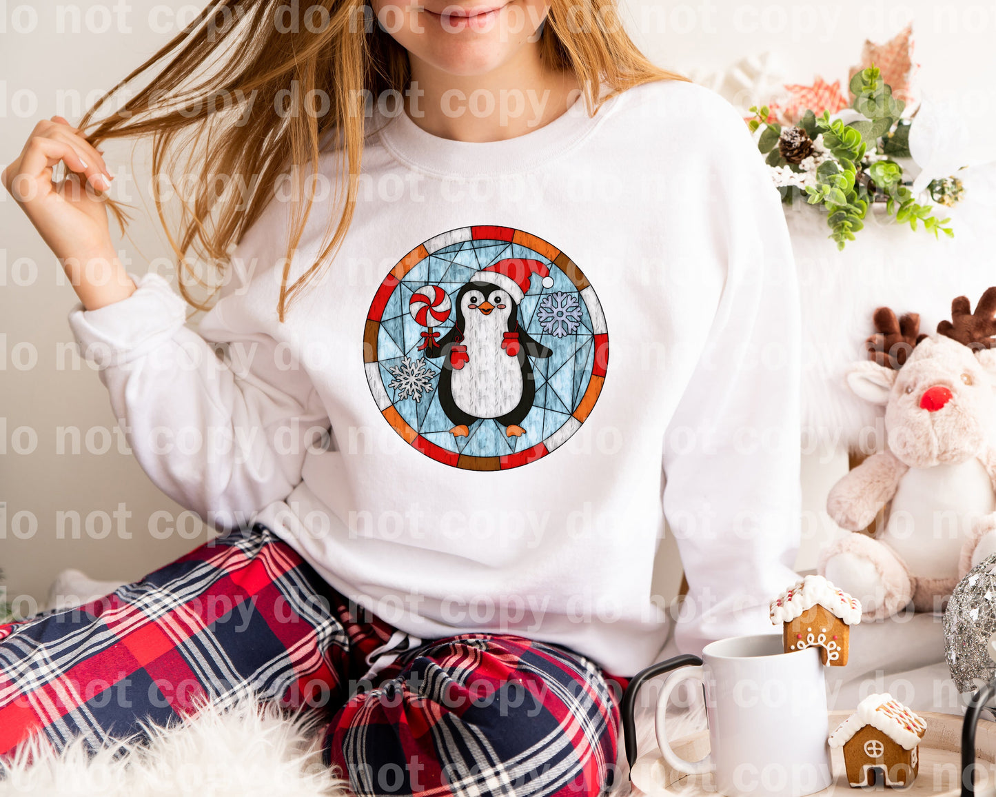 Stained Glass Penguin Candy Cane Round Dream Print or Sublimation Print