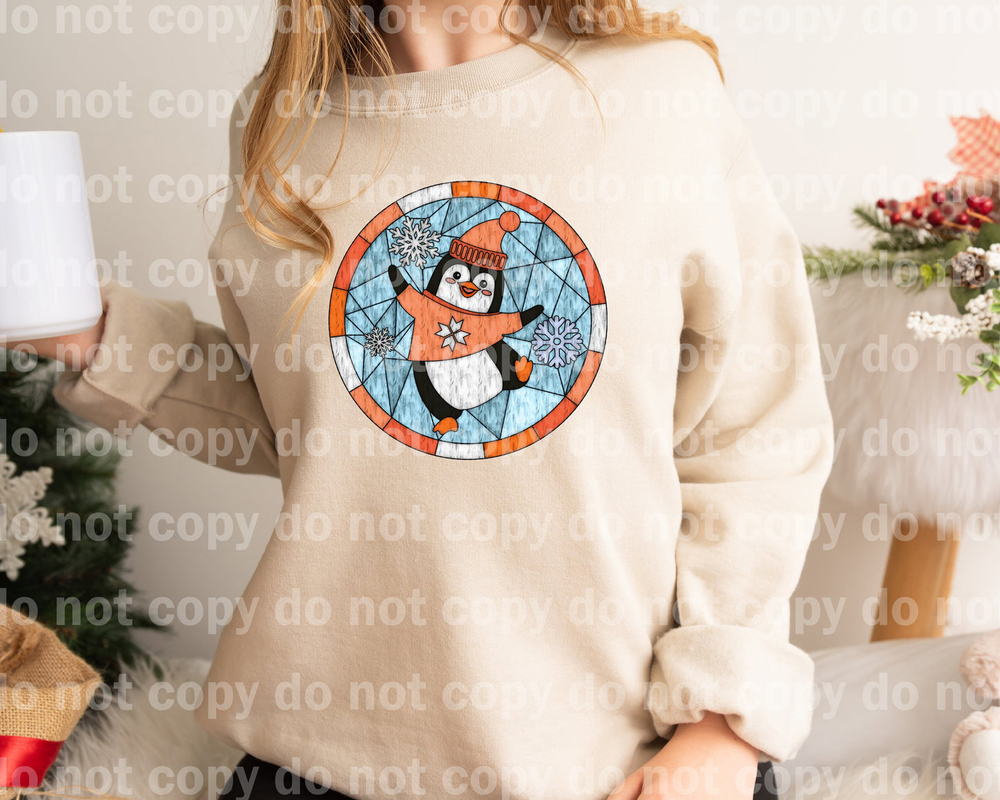 Stained Glass Penguin Orange Round Dream Print or Sublimation Print
