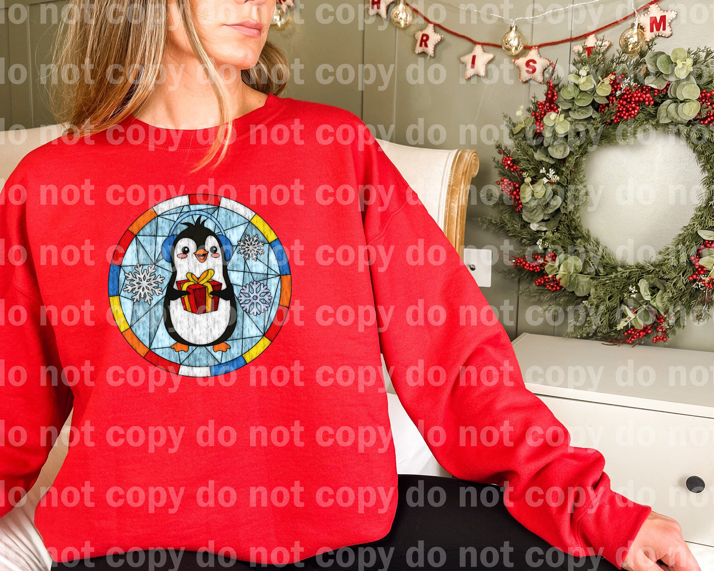 Stained Glass Penguin Present Round Dream Print or Sublimation Print