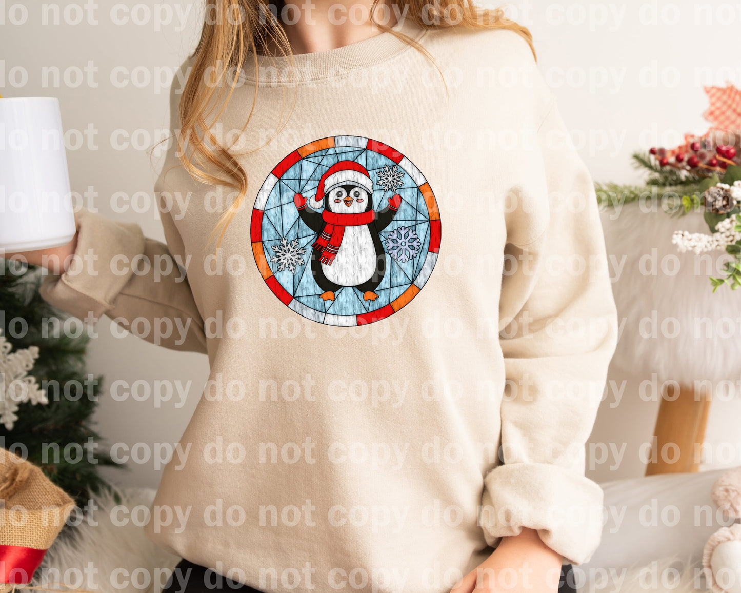 Stained Glass Penguin Red Scarf Round Dream Print or Sublimation Print