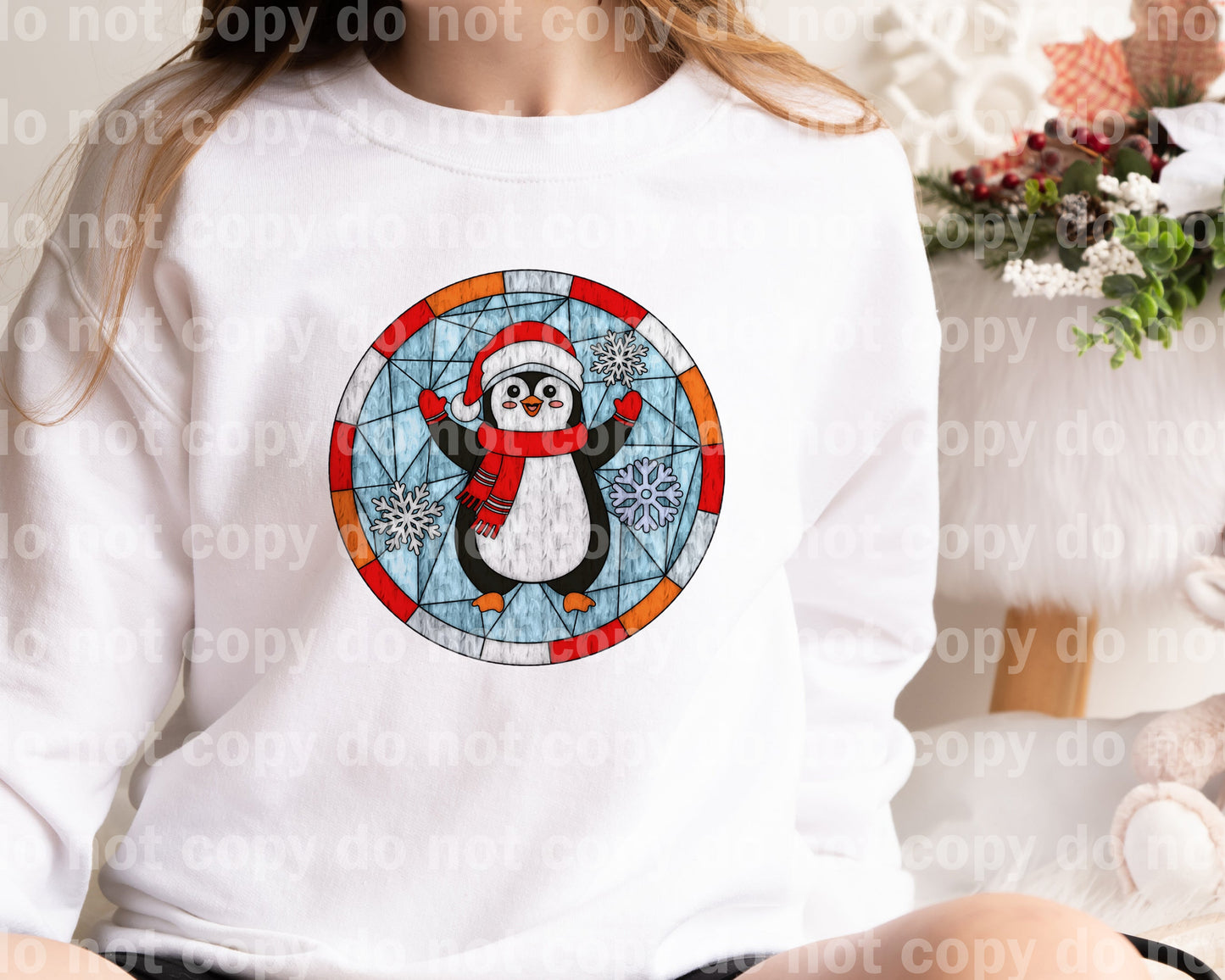 Stained Glass Penguin Red Scarf Round Dream Print or Sublimation Print