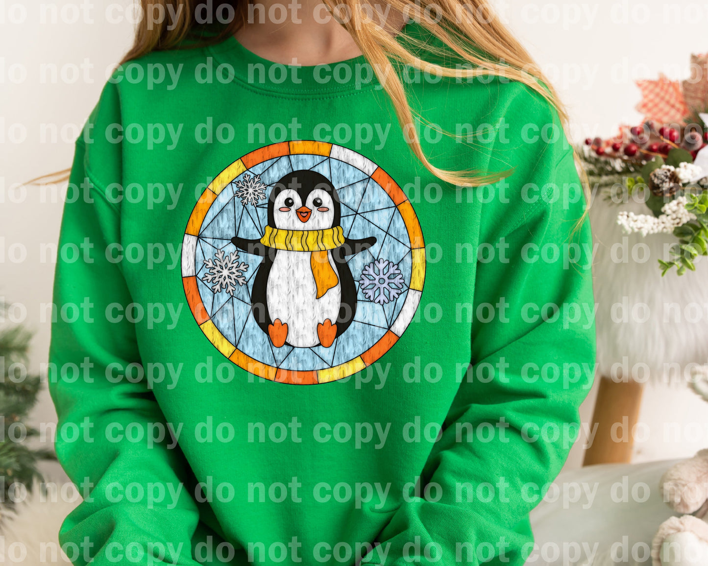 Stained Glass Penguin Yellow Scarf Round Dream Print or Sublimation Print